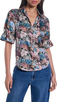 KARL LAGERFELD PARIS Short Sleeve Ruffle Cuff Shirt
