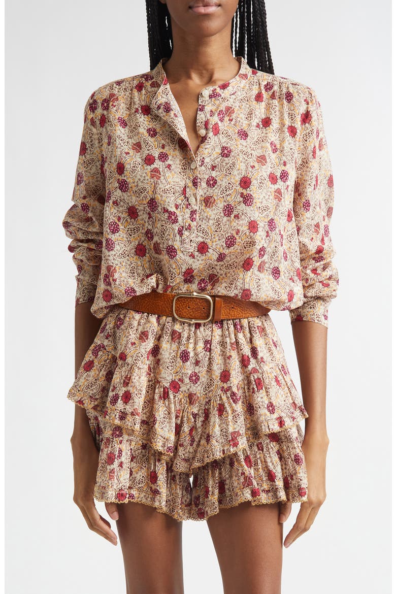Maria Print Cotton Button-Up Shirt, Main, color, ECRU/ RASPBERRY