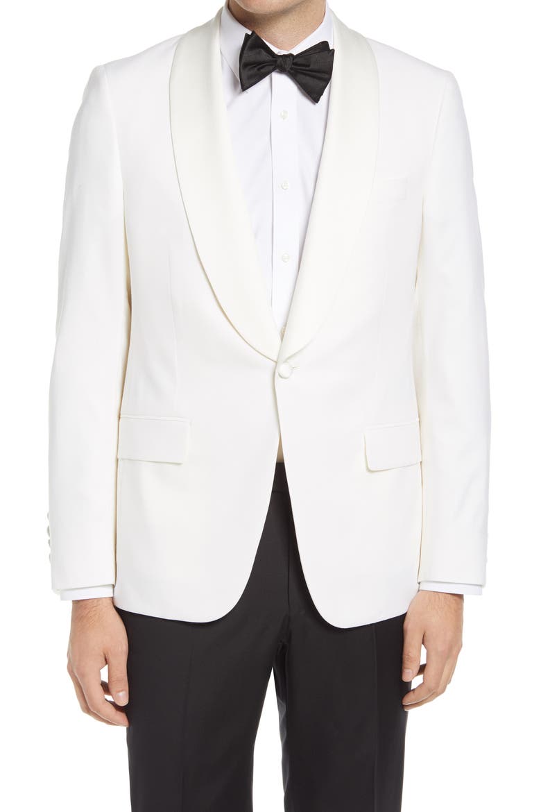 Barathea Shawl Collar Wool Dinner Jacket, Main, color, WHITE
