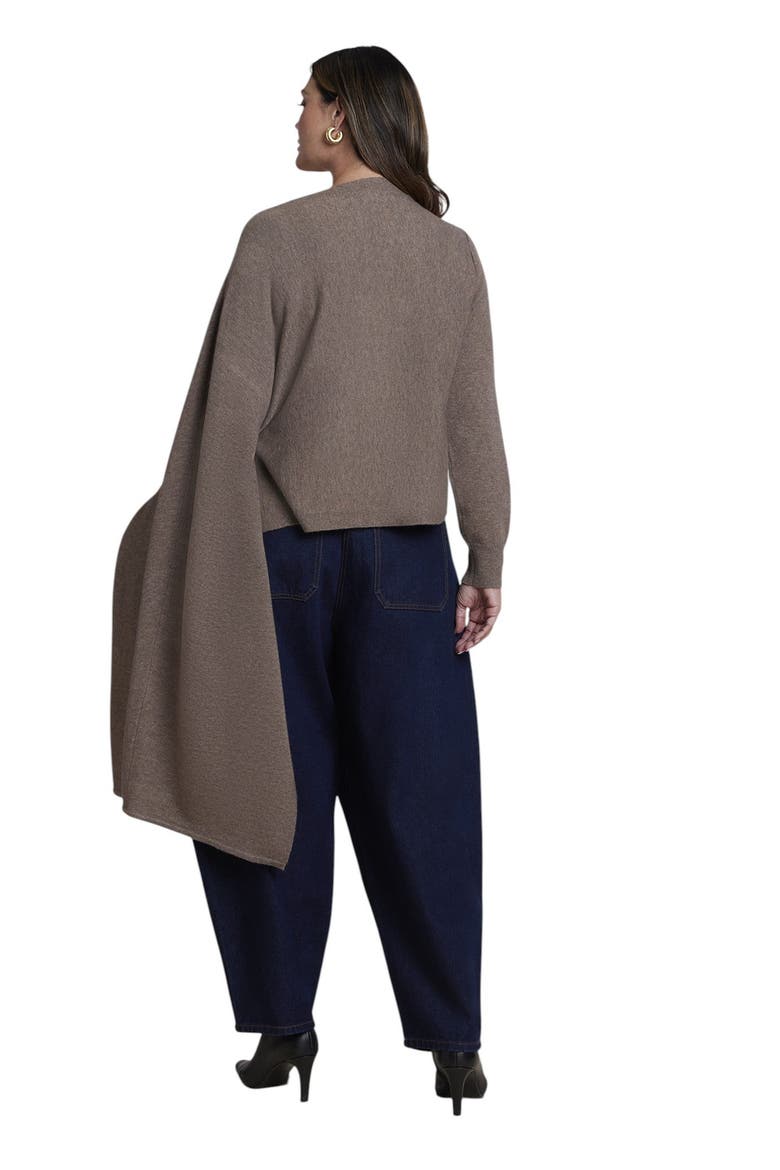 Asymmetrical Cape Sleeve Sweater (plus), Alternate, color, HEATHER OATMEAL