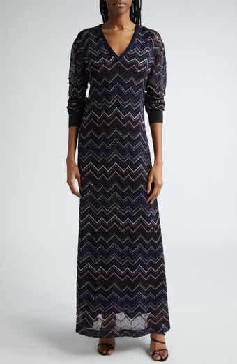 Sparkly Sequin Long Sleeve Shimmer Chevron Knit Maxi Dress