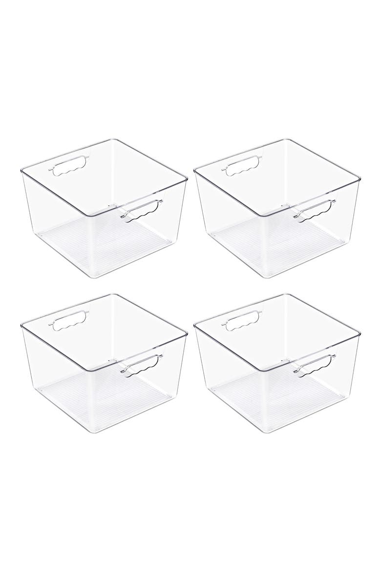 Set of 4 Large Square Stackable Storage Bins, Alternate, color, NO COLOR