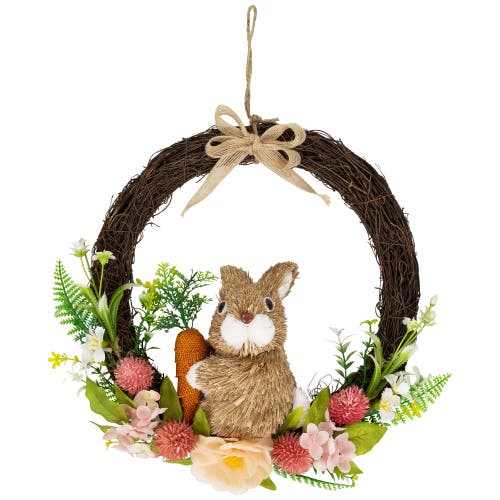 NORTHLIGHT NORTHLIGHT FLORAL GRAPEVINE SPRING EASTER WREATH WITH RABBIT 