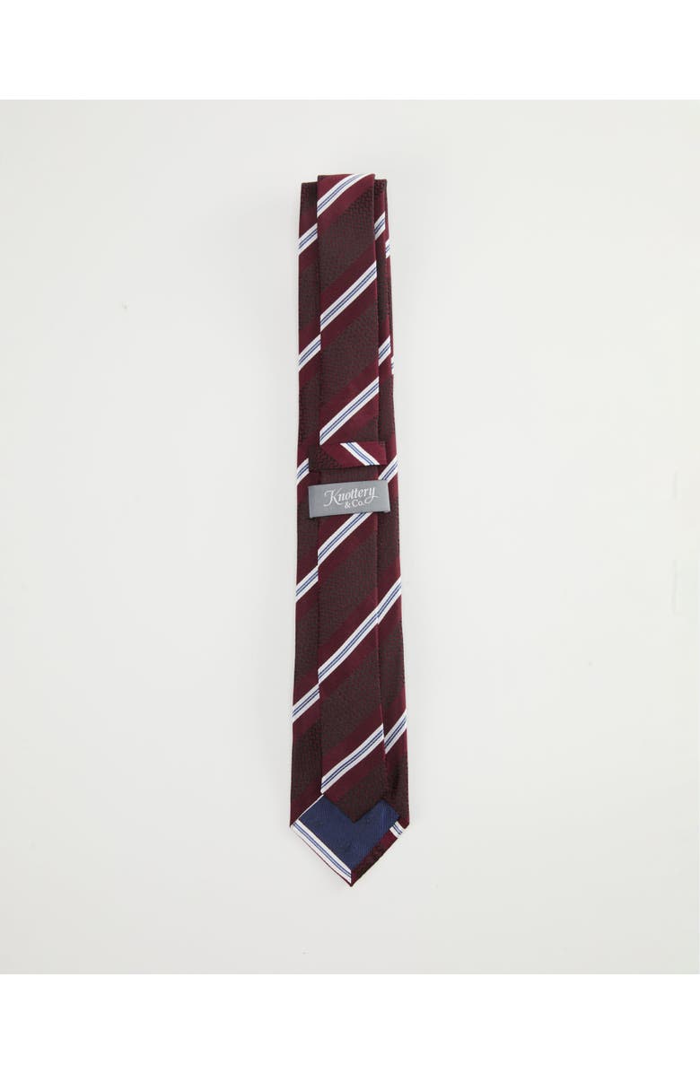 Knottery & Co Oxford Weave Striped Silk Jacquard Tie, Alternate, color, Burgundy