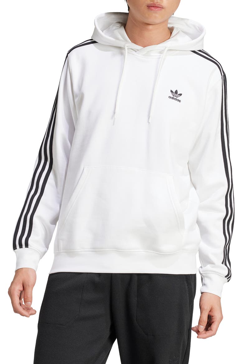 Adicolor 3-Stripes Trefoil Logo Fleece Hoodie, Main, color, WHITE