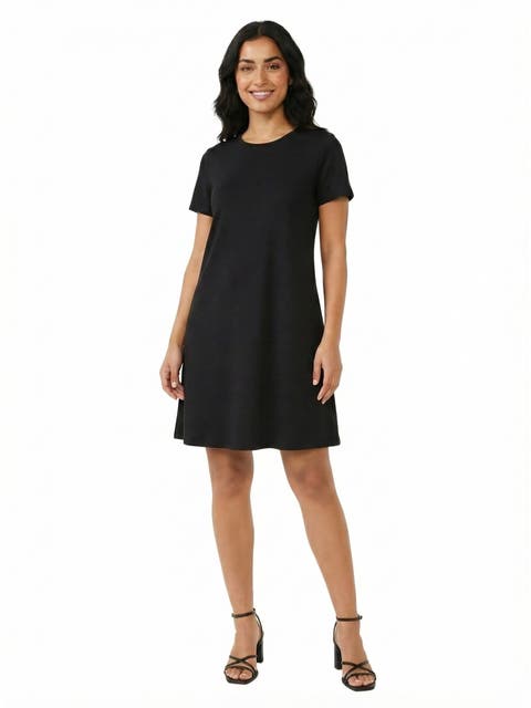 Essential Petite Short Sleeve Round Neck Mini Shift Dress