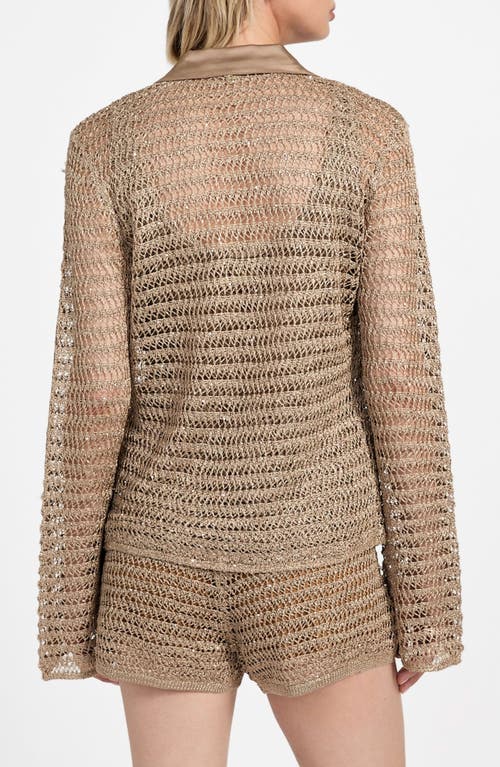 Guess Bella Sequin Open Stitch Shirt In Brown