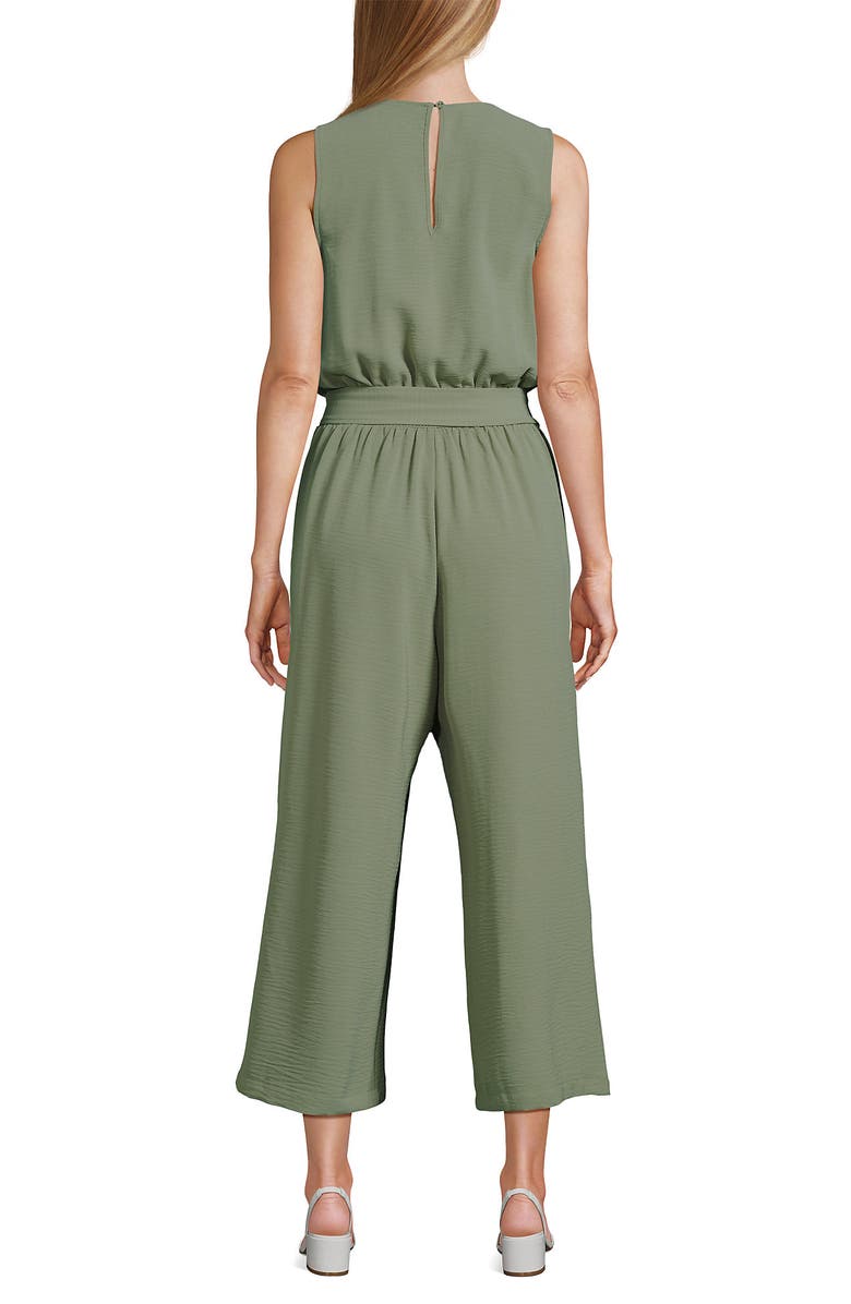 Lands' End Sleeveless Creaseless Wrap Jumpsuit with Smocked Waist, Alternate, color, Sage