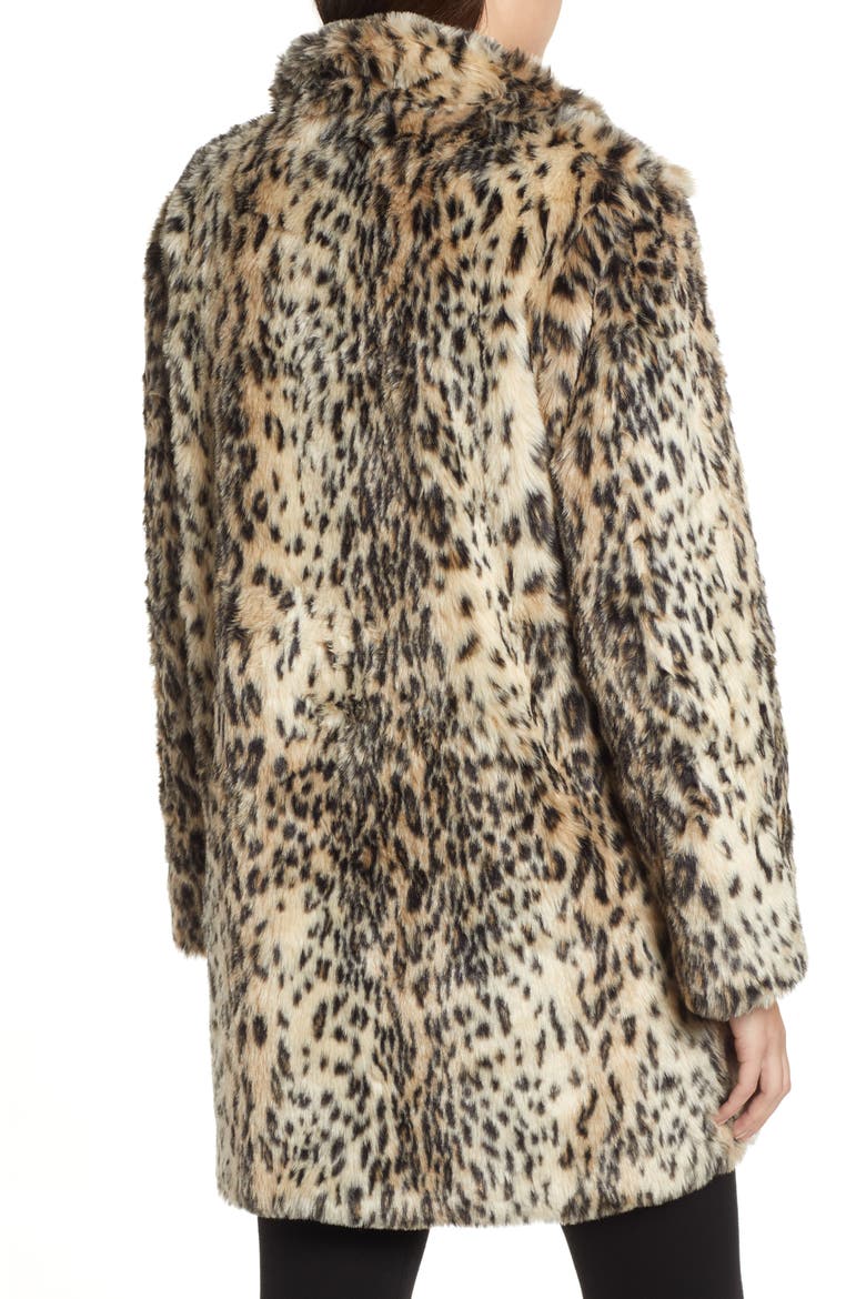 Leopard Faux Fur Coat, Alternate, color, BLACK