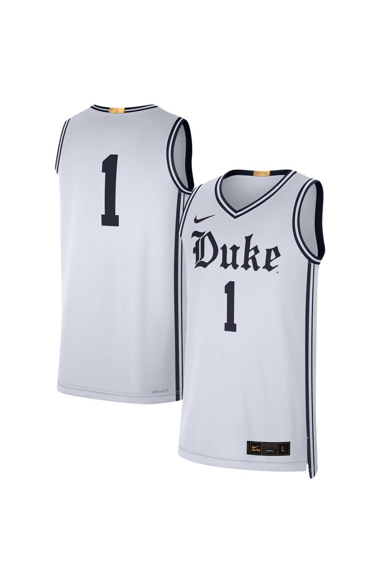 Nike Men's Nike #1 White Duke Blue Devils Limited Authentic Jersey, Alternate, color, 