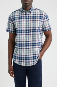 Brooks Brothers Madras Plaid Short Sleeve Button-Down Shirt