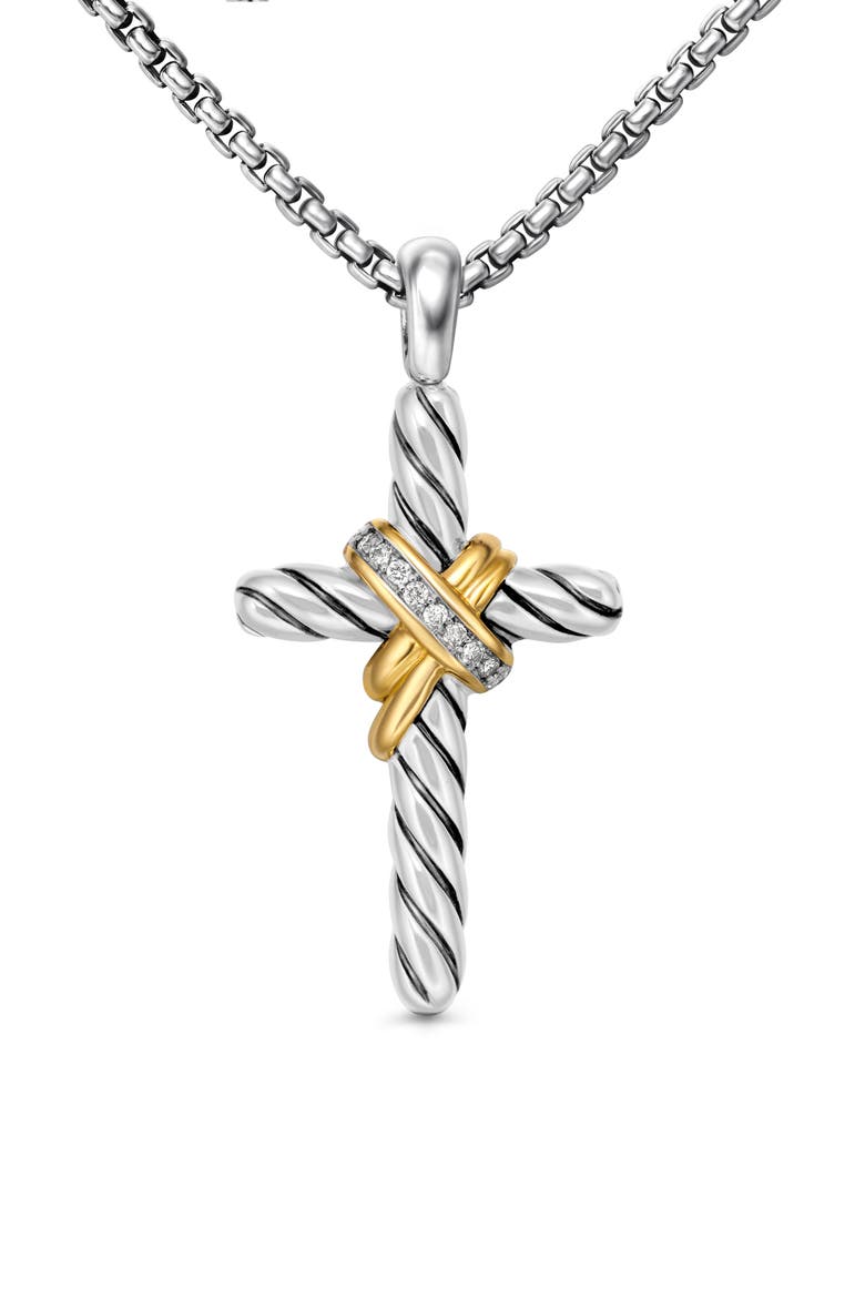 Cross Necklace with Pavé Diamonds, Main, color, DIAMOND