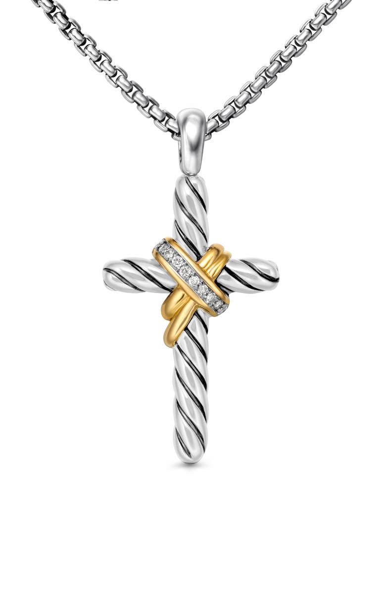David Yurman Cross Necklace with Pavé Diamonds, Main, color, Diamond