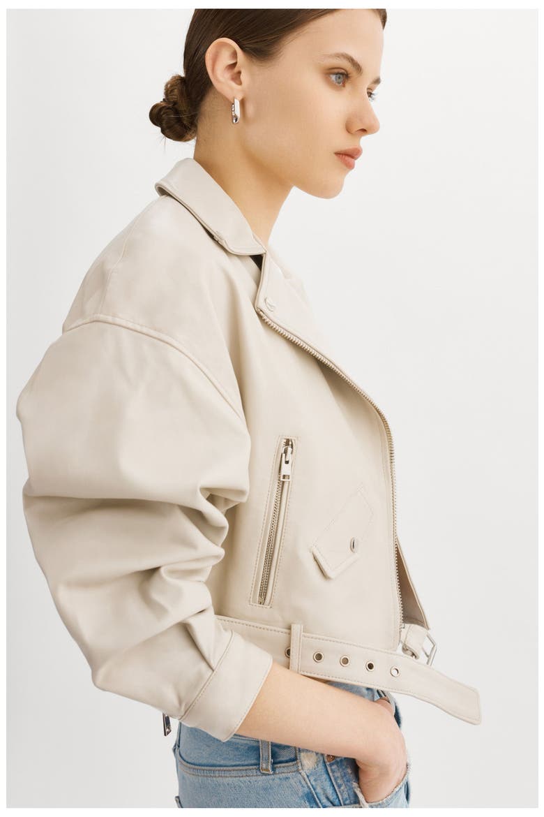 DYLAN | 80's Leather Biker Jacket, Alternate, color, Bone