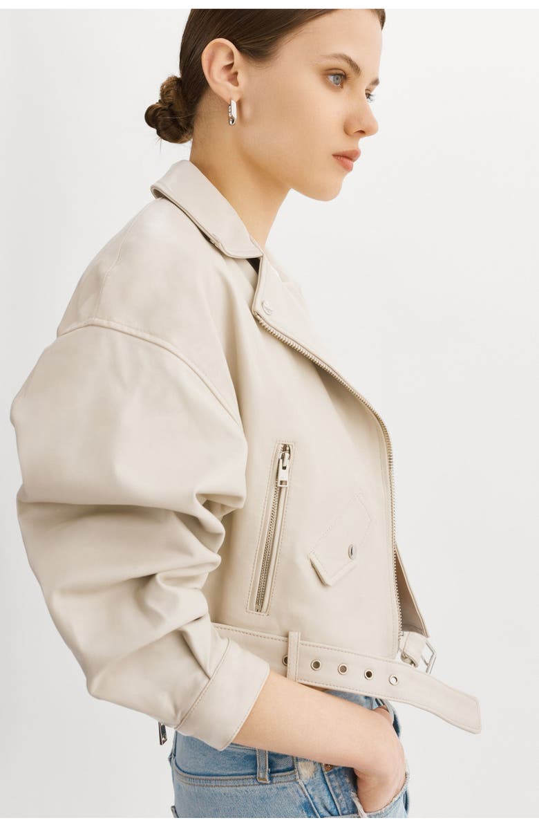 LAMARQUE DYLAN | 80's Leather Biker Jacket, Alternate, color, Bone