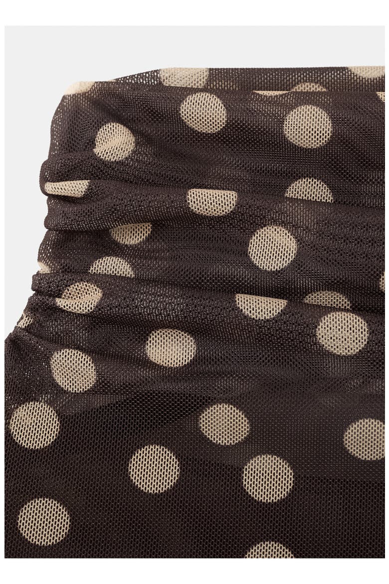 Polka Dot Ruched Turtleneck Mesh Top, Alternate, color, BROWN