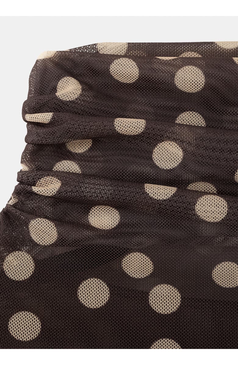 MANGO Polka Dot Ruched Turtleneck Mesh Top, Alternate, color, 