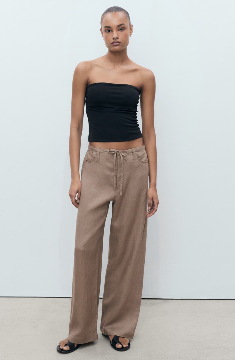 MANGO Wide Leg Linen Pants, Alternate, color, Medium Brown