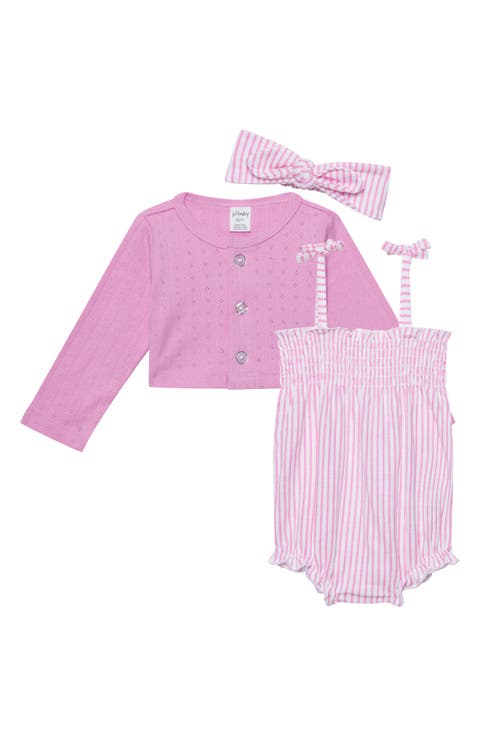 3-Piece Pointelle Cardigan, Smock Bodysuit & Headband Set (Baby)