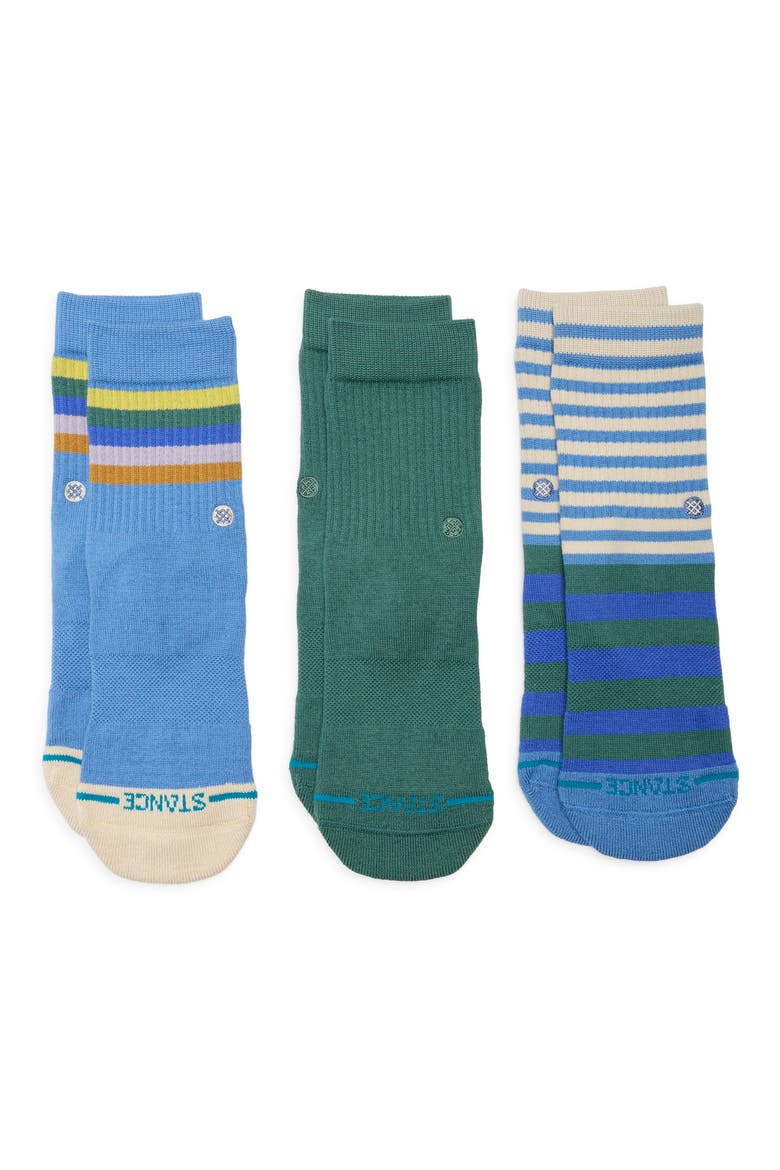 Kids' Assorted 3-Pack Stripe & Solid Crew Socks, Main, color, CAPRI BLUE