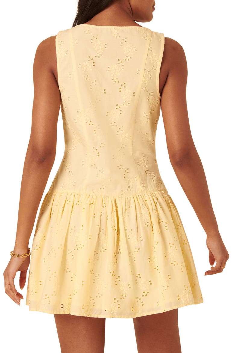 Claudia Drop Waist Organic Cotton Broderie Anglaise Minidress, Alternate, color, YELLOW