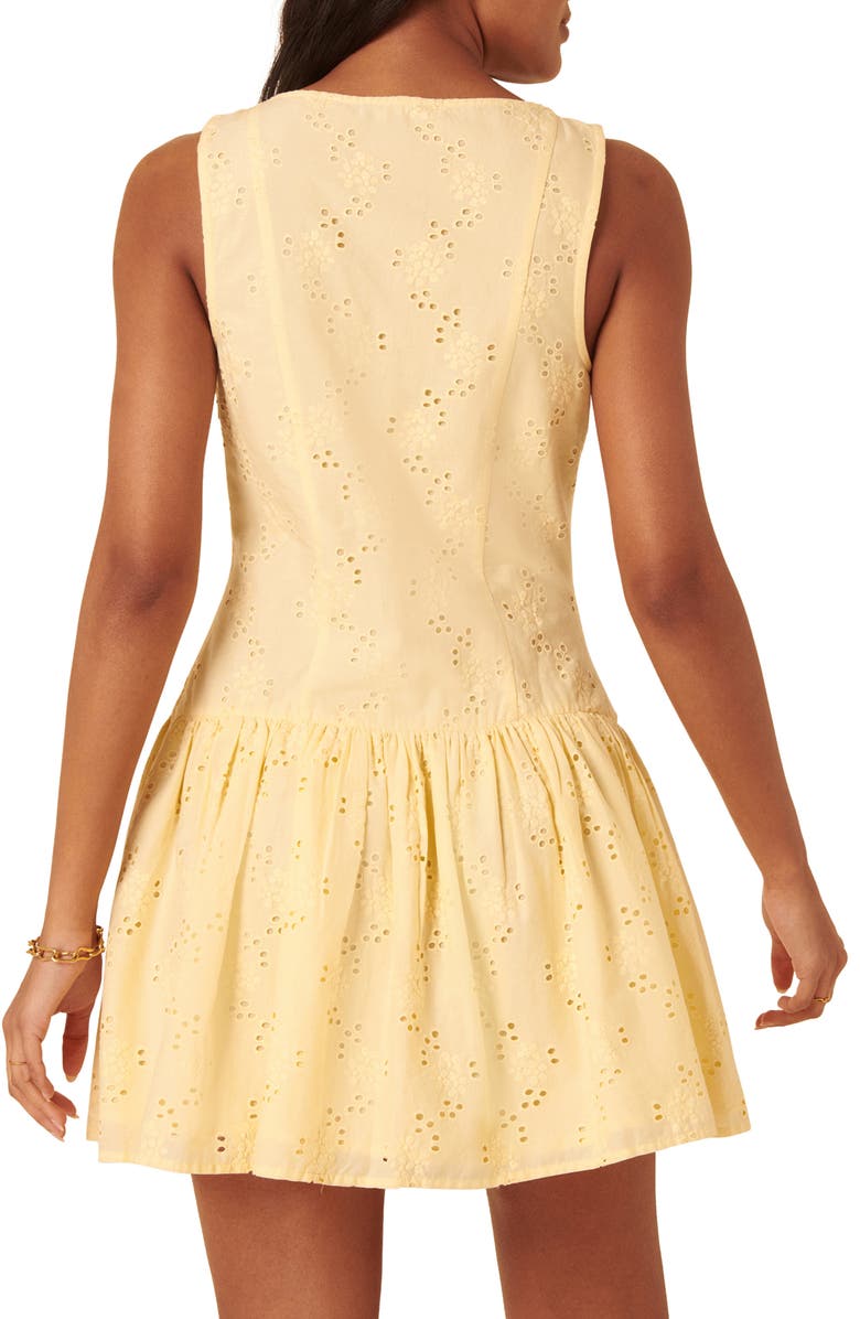 Nobody's Child Claudia Drop Waist Organic Cotton Broderie Anglaise Minidress, Alternate, color, Yellow