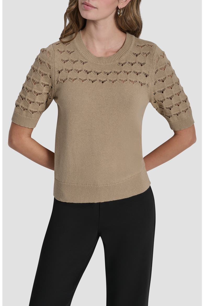 Pointelle Yoke Sweater, Main, color, TRAVERTINE