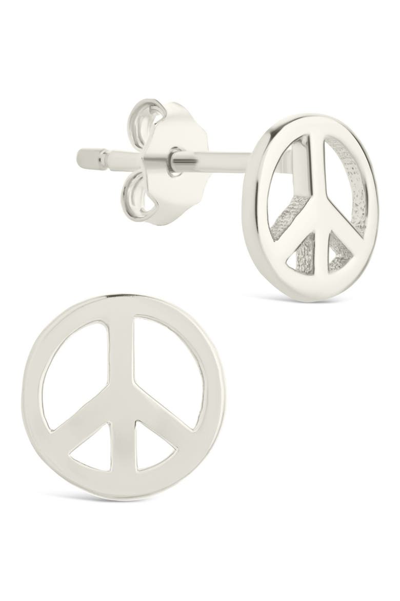 Peace Sign Stud Earrings, Main, color, SILVER