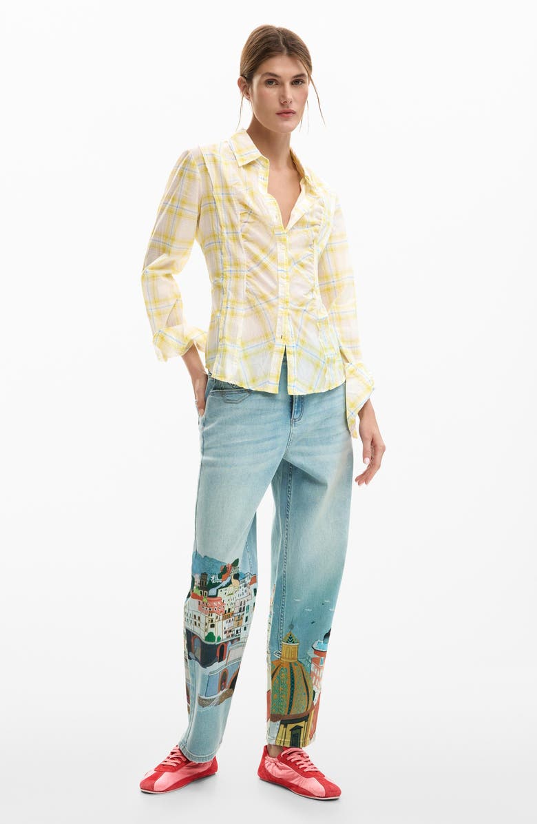 Desigual Plaid Woven Shirt, Alternate, color, Yellow