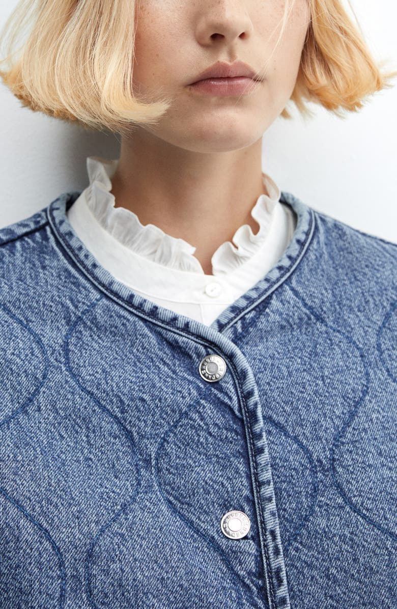 MANGO Quilted Collarless Denim Jacket, Alternate, color,