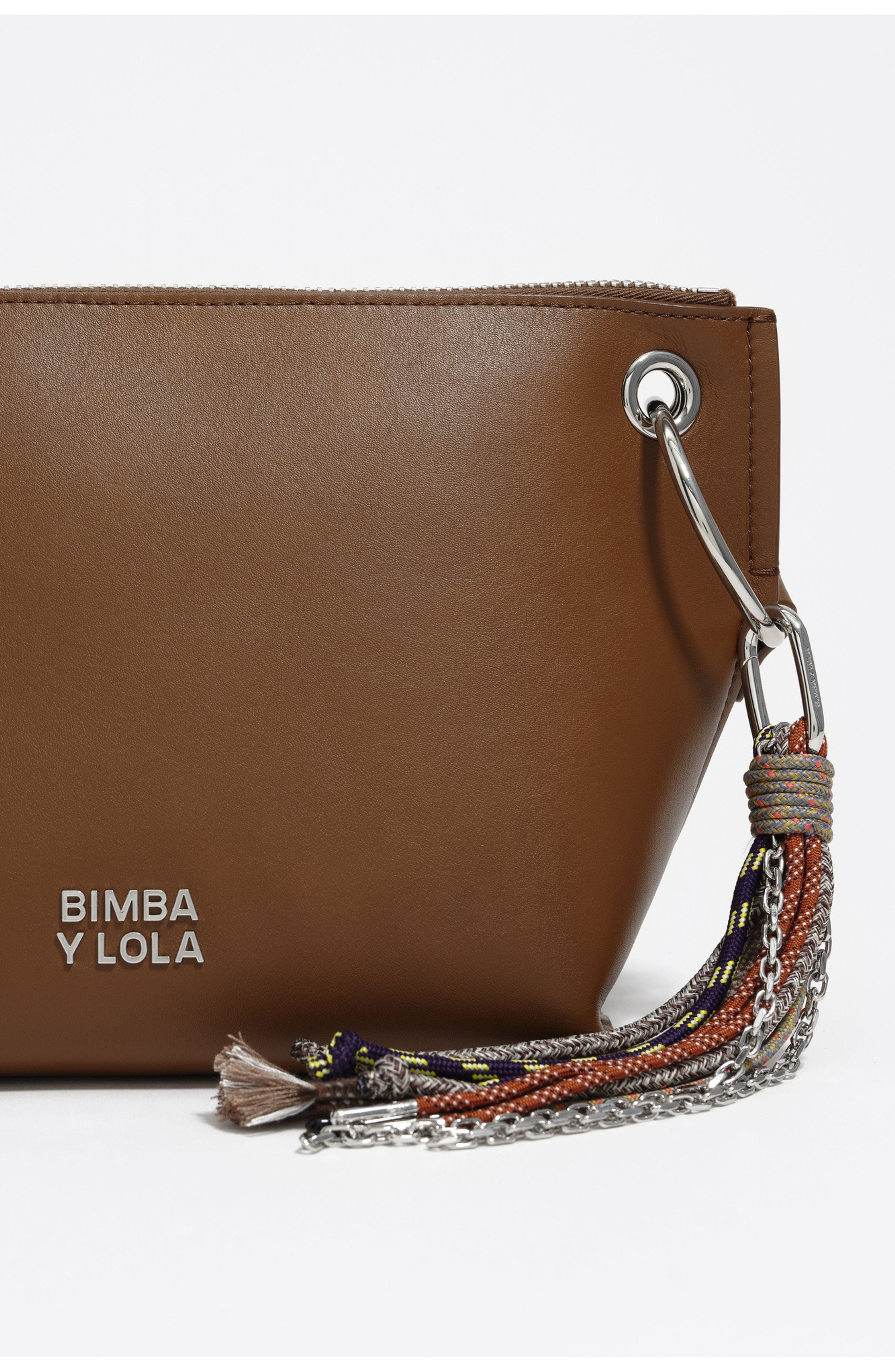 Bimba y Lola Medium Leather Trapezium Bag, Alternate, color, Oak
