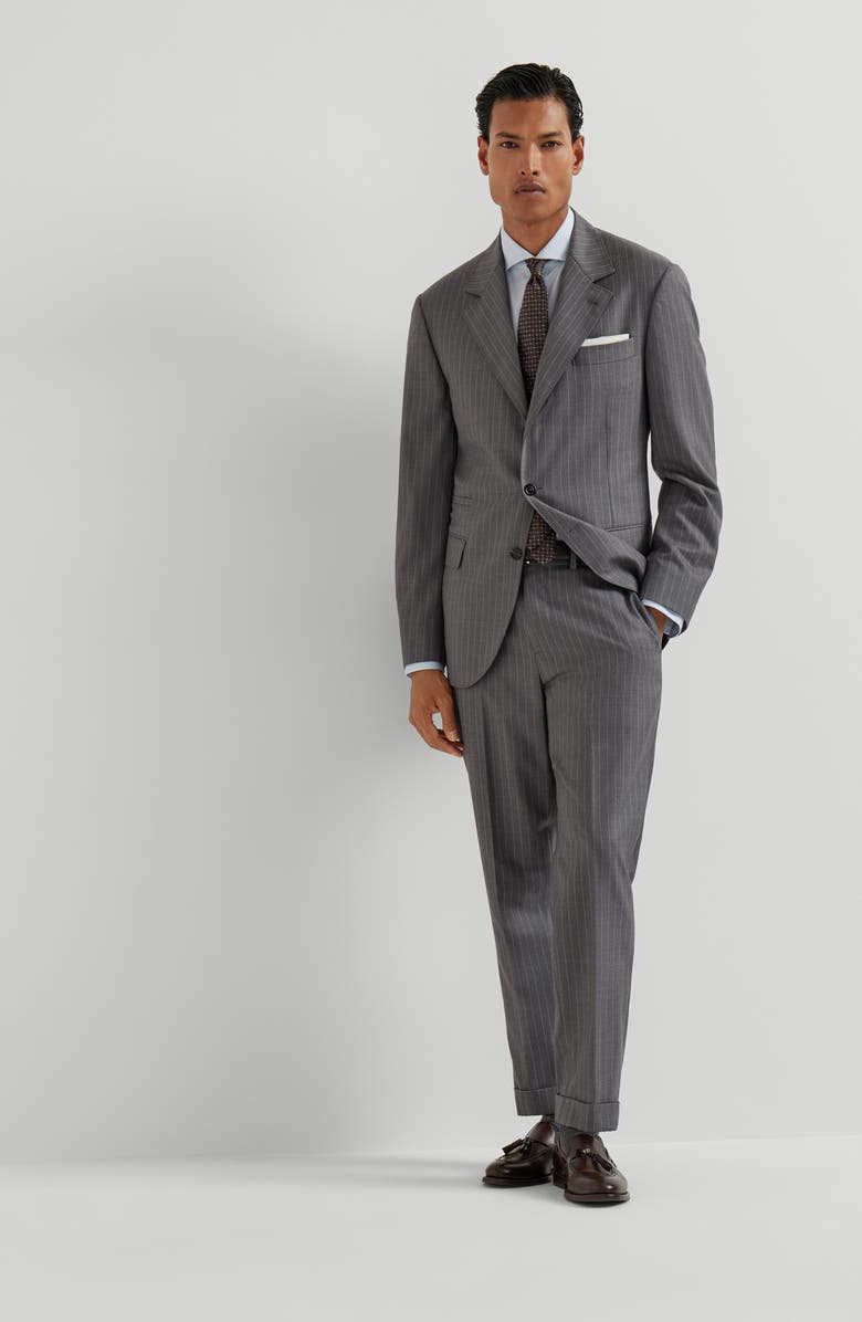 Brunello Cucinelli Chalk stripe trousers, Alternate, color, Grey