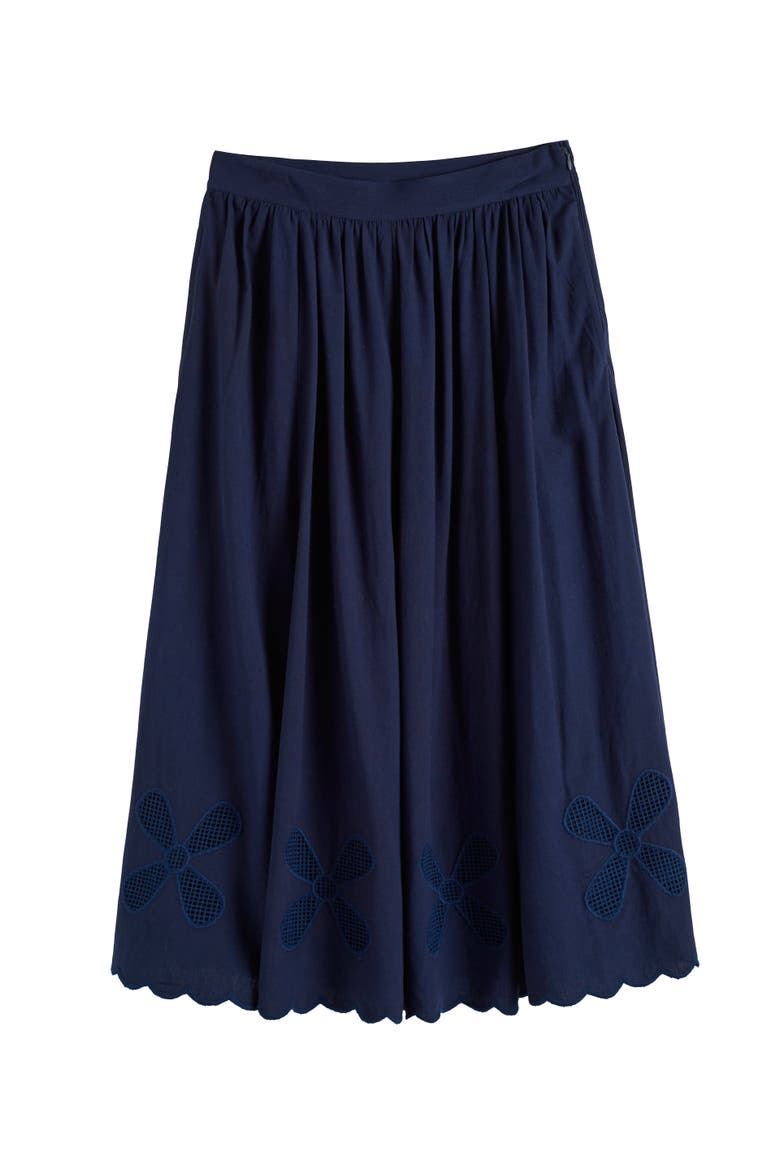Linen-Blend Broderie Skirt, Alternate, color, Blue