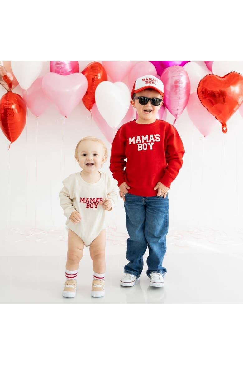 Mama's Boy Patch Long Sleeve Romper, Alternate, color, Natural