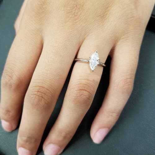 Bliss Diamond Certified 1ct Marquise Diamond Engagement Ring 14k Gold Lab Grown In Silver
