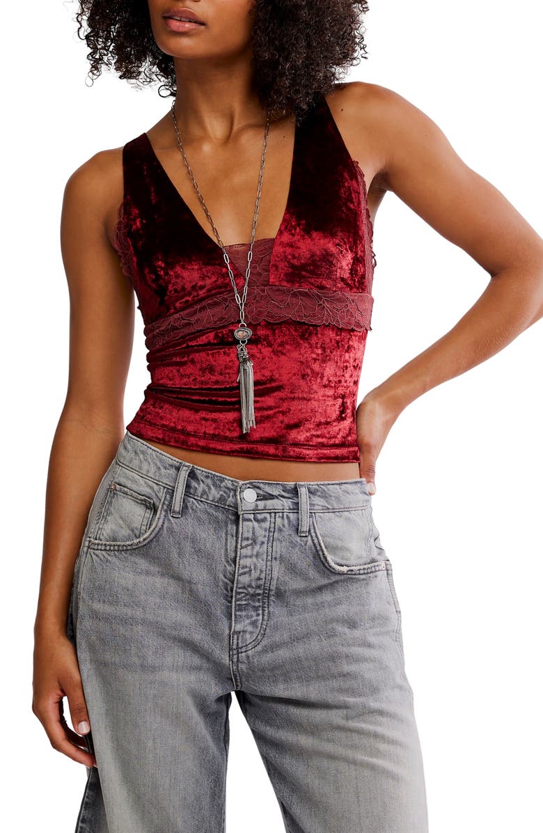 Free People Bed of Rose Velvet Camisole, Main, color, Garnet Grotto