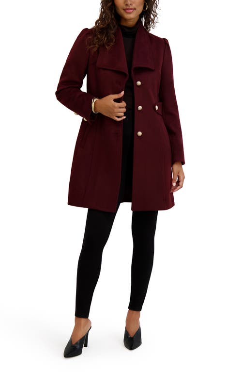 Kensie Wool Blend Long Coat In Burgundy