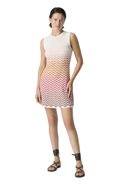 Sleeveless Mini Dress In Cotton And Viscose Chevron Dégradé