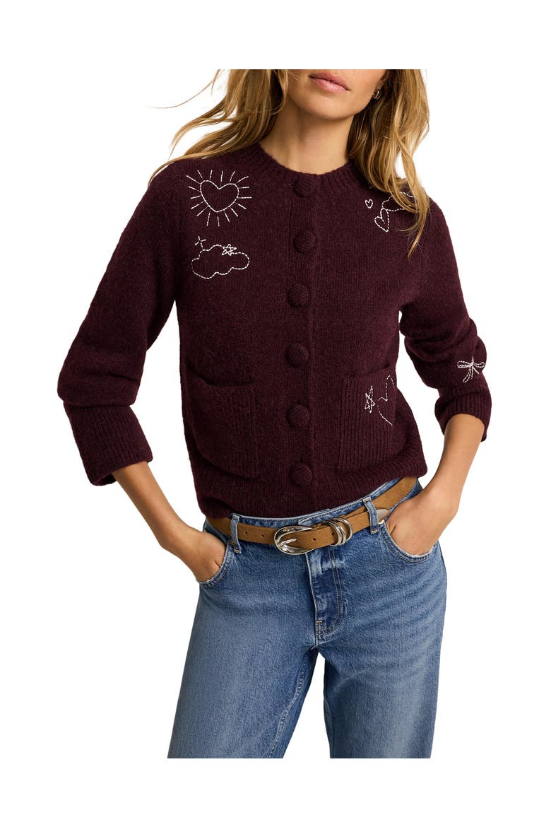 Embroidered Motif Knit Cardigan, Main, color, Burgundy
