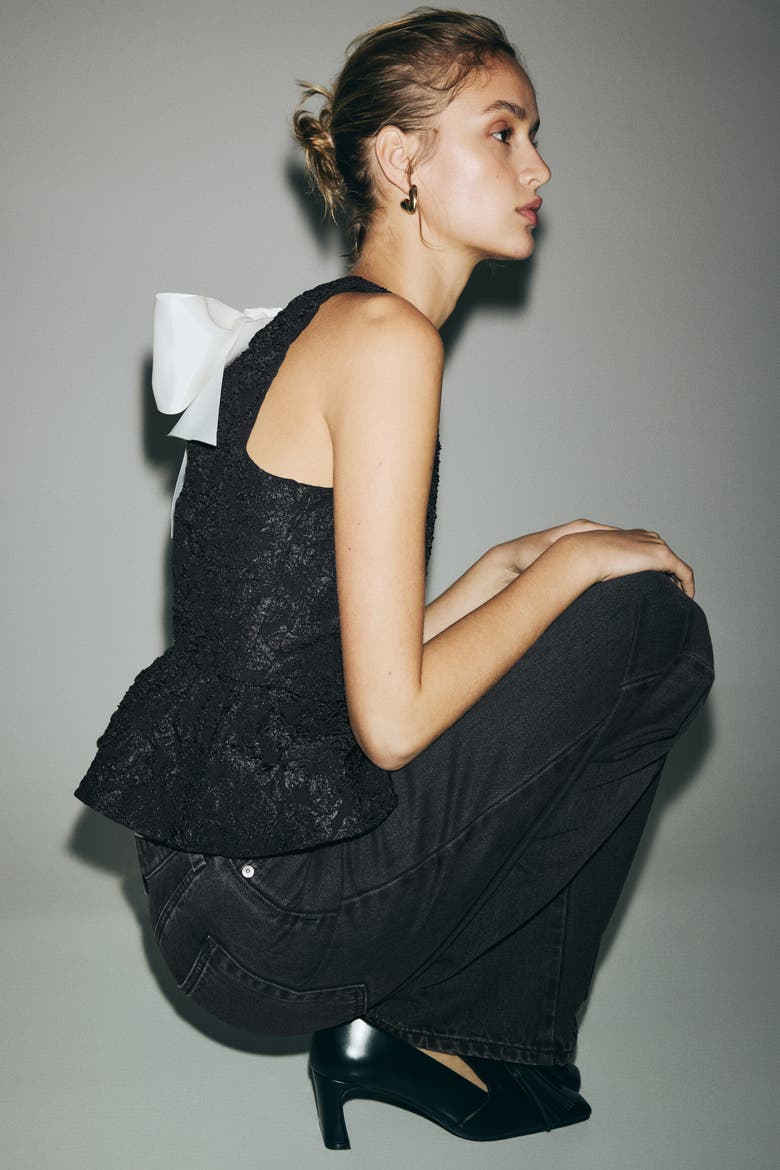 Bow-detail Peplum Top, Main, color, Black