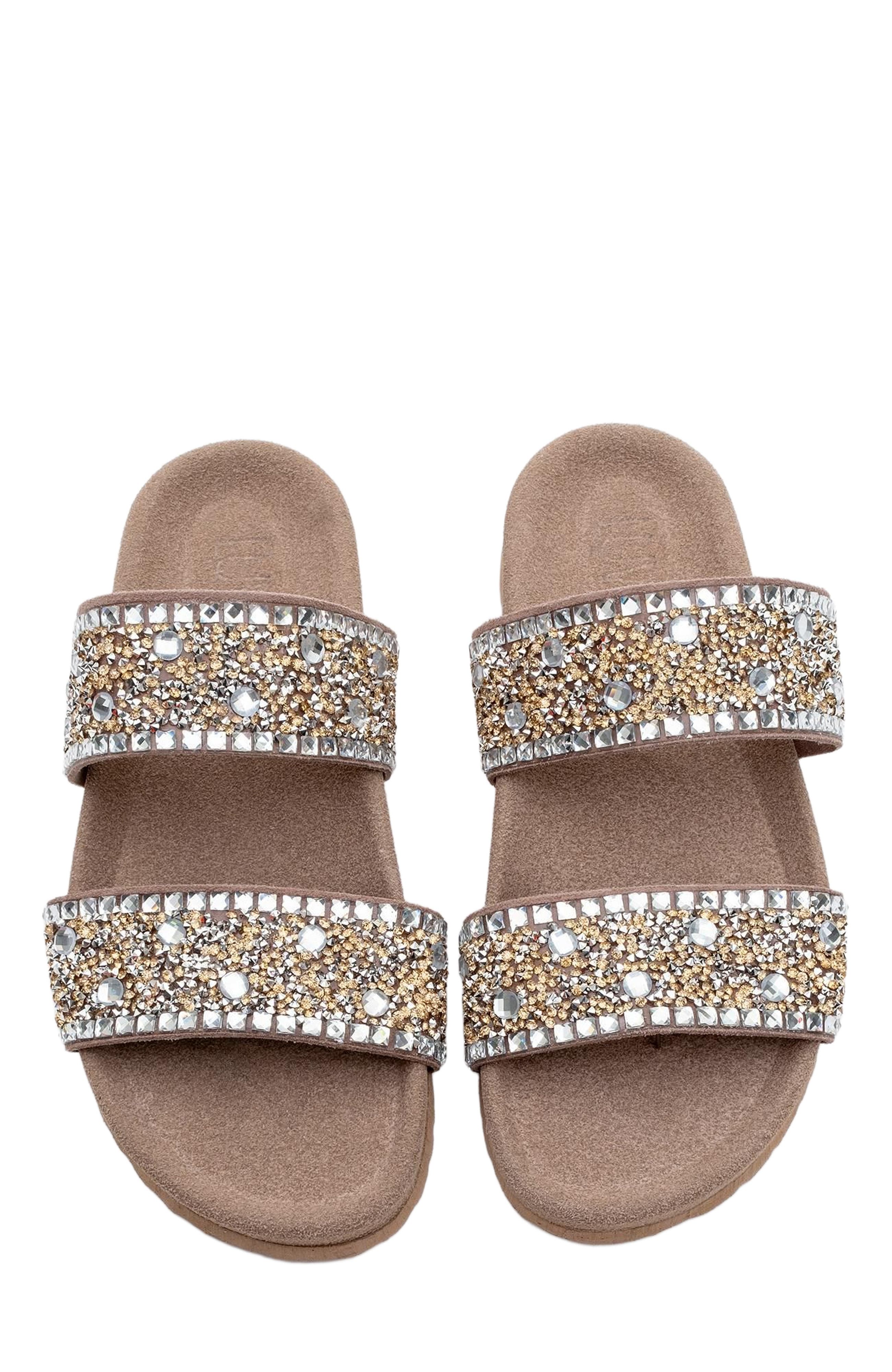 Jamie Leather Double Strap Slide Sandal with Stones, Alternate, color, Tan Leather