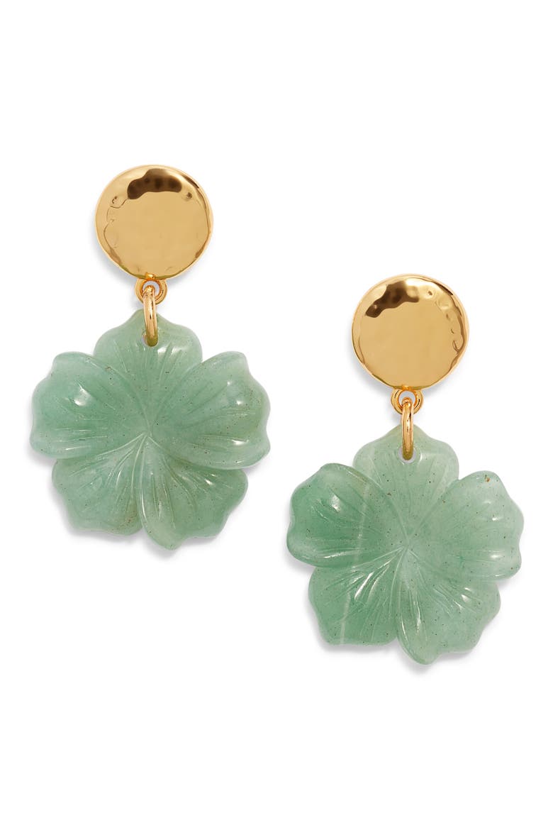 Aventurine Flower Drop Earrings, Main, color, GREEN