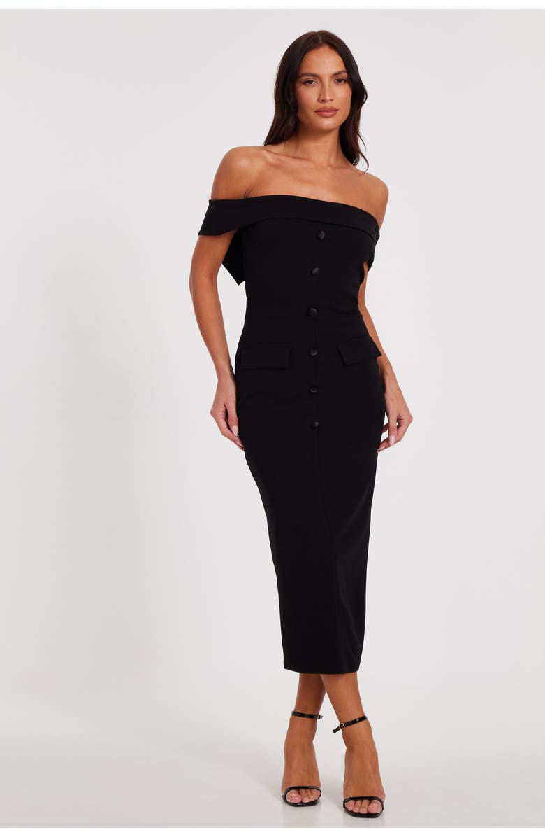 QUIZ Scuba Crepe Bardot Maxi Dress, Main, color, Black