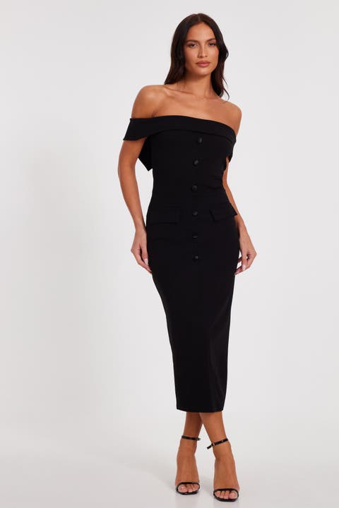 Scuba Crepe Bardot Maxi Dress