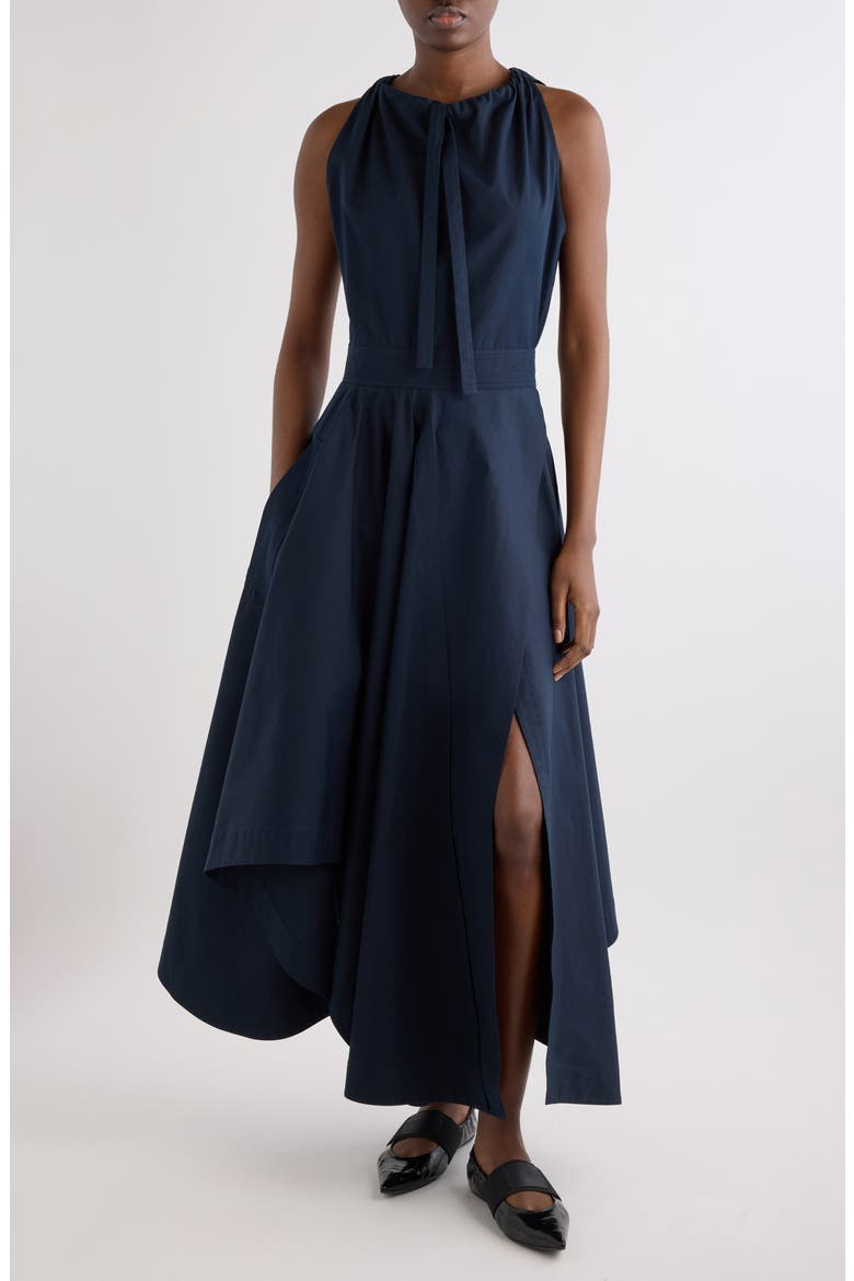 Asymmetric Long Dress with Bow, Main, color, DARK BLUE