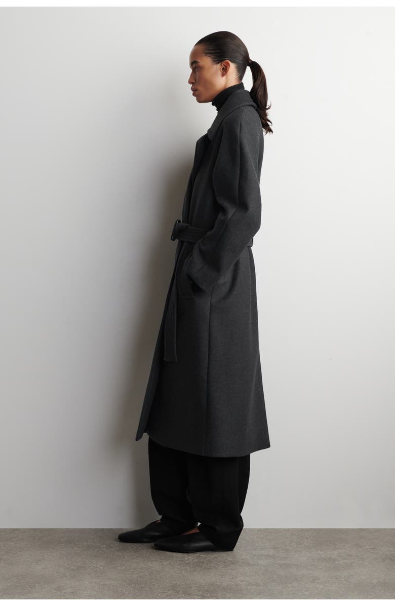 COS Tailored Belted Wool-Twill Coat, Alternate, color, Charcoal