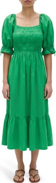 M&S Puff Sleeve Cotton Midi Dress