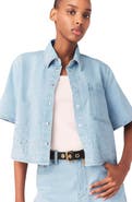 maje Cropped rhinestone denim shirt