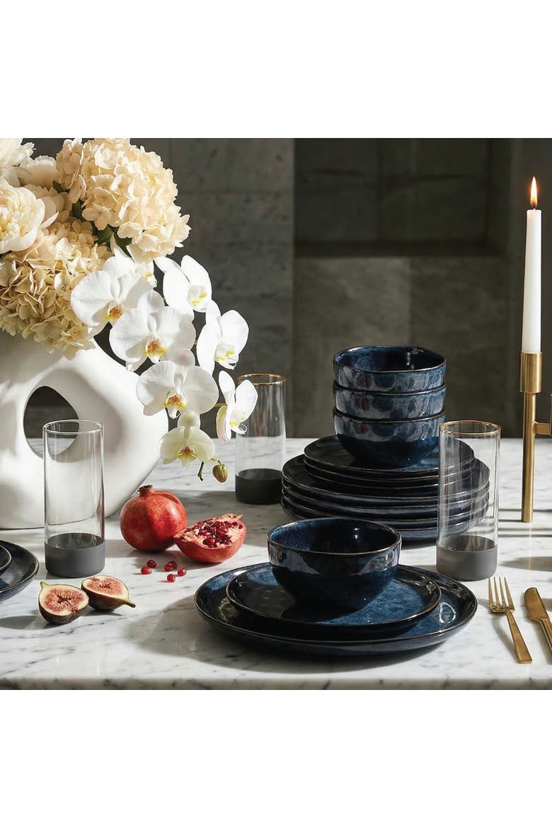 Mirella Stoneware 16-Piece Dinnerware Set with Glasses, Alternate, color, Blue