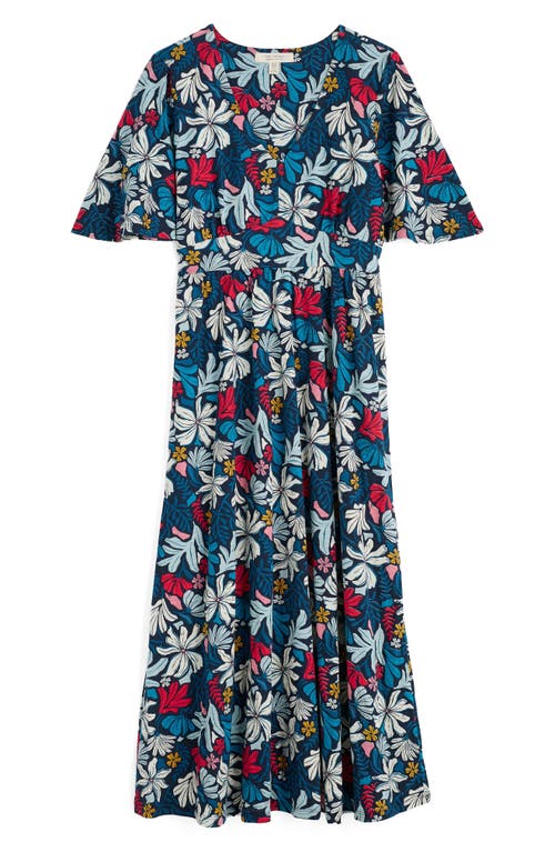 Seasalt Cornwall Chateaux Floral Print Organic Cotton Midi Dress In Seaweed Flower Maritime